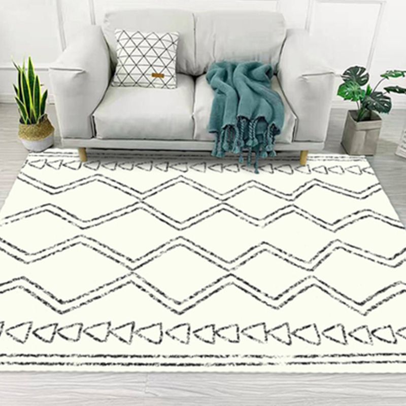 White Tone Bohemian Area Carpet Polyester Tribal Symbols Indoor Rug Easy Care Carpet for Living Room