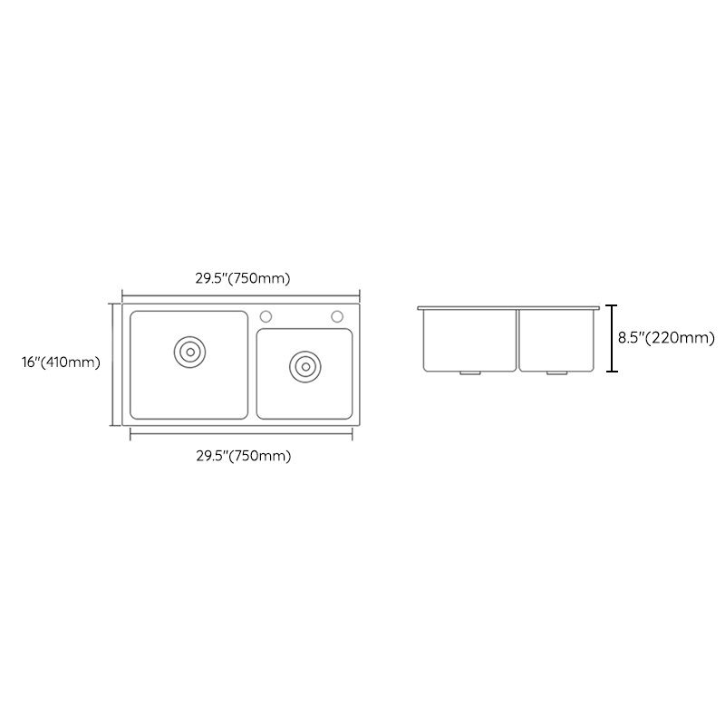 Modern Style Kitchen Sink Stainless Steel Dirt Resistant 2 Holes Drop-In Kitchen Sink