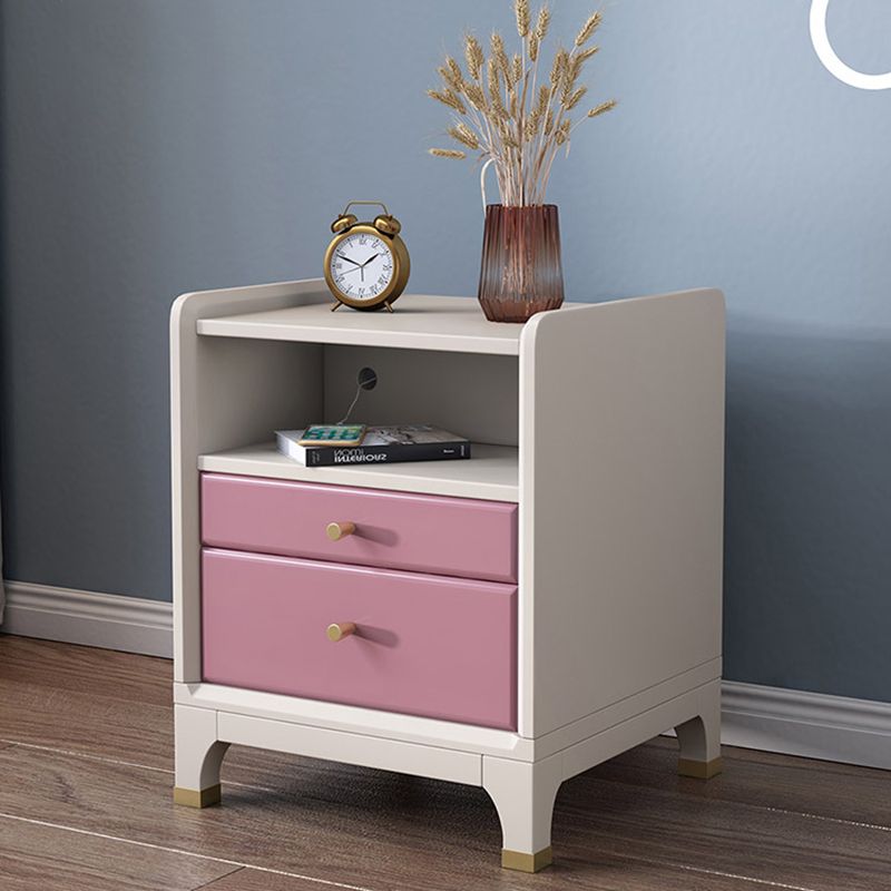 2 Drawers Solid Wood Nightstand Contemporary 1 Shelf Night Table ,21.3" Tall