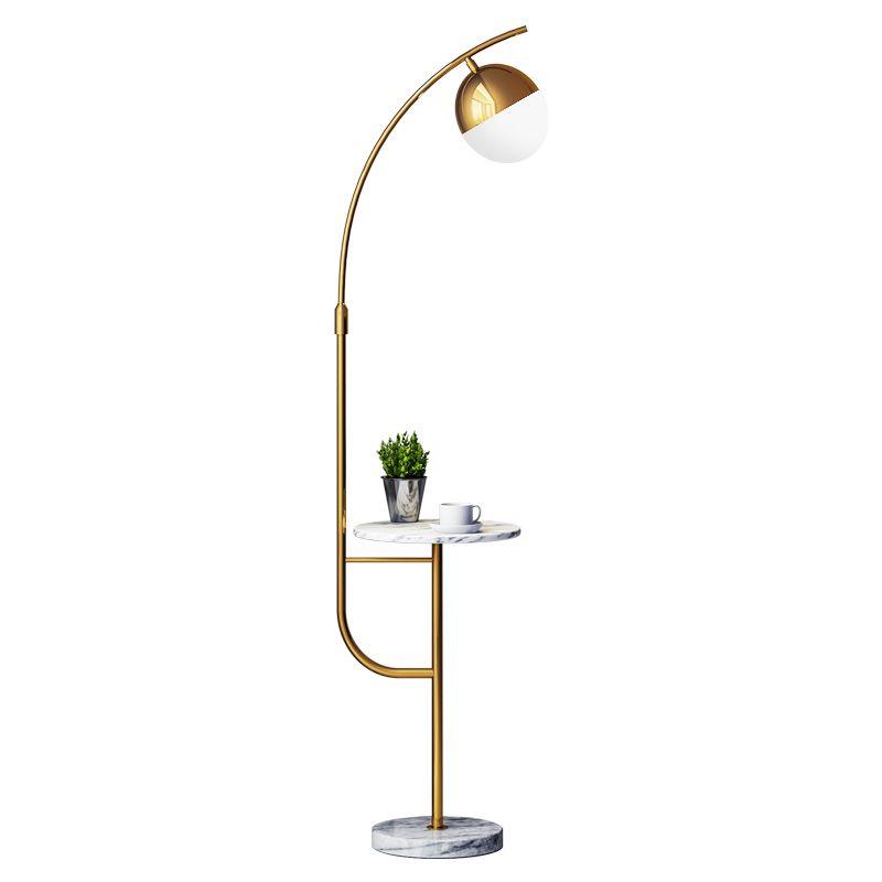 Opal Glass Ball Floor Light Minimalist Single Standing Floor Lamp with Marble Tray