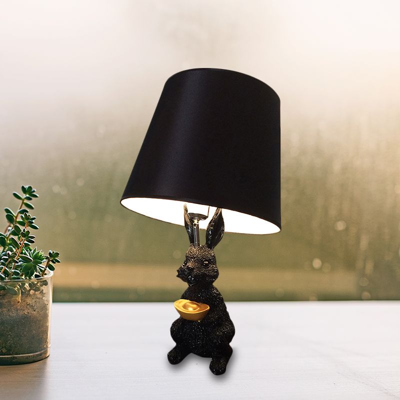 Child Bedroom Bunny Reading Light Resin 1 Bulb Animal Black Desk Light with Tapered Shade