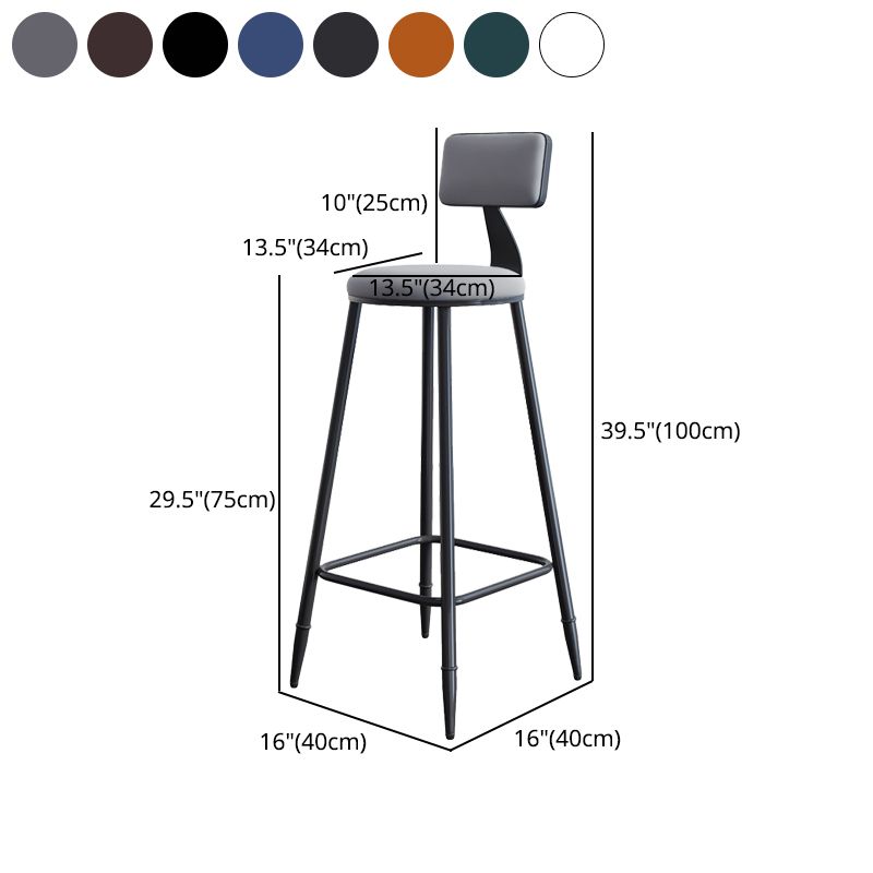 Industrial Armless Backrest Counter Stool Iron Milk Tea Shop Bar Stool with Cushion