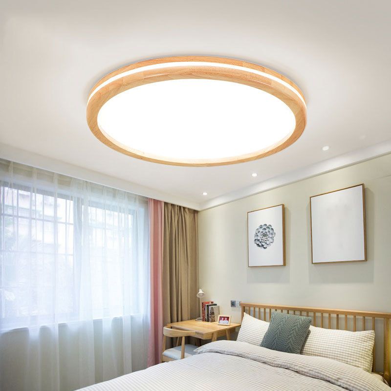 Wood Circular LED Flush Mount Light Simplicity Flush Mount Ceiling Light with Acrylic Shade in White