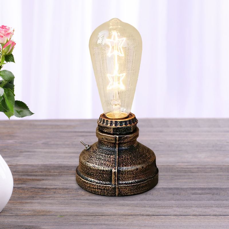 Bronze/Aged Brass 1 Head Table Lighting Industrial Wrought Iron Bare Bulb Standing Table Lamp with Plug In Cord