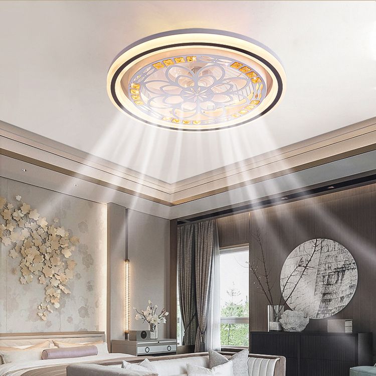 Geometric Metal Fan Lamp Modern White LED Semi Flush Light Fixture for Bedroom