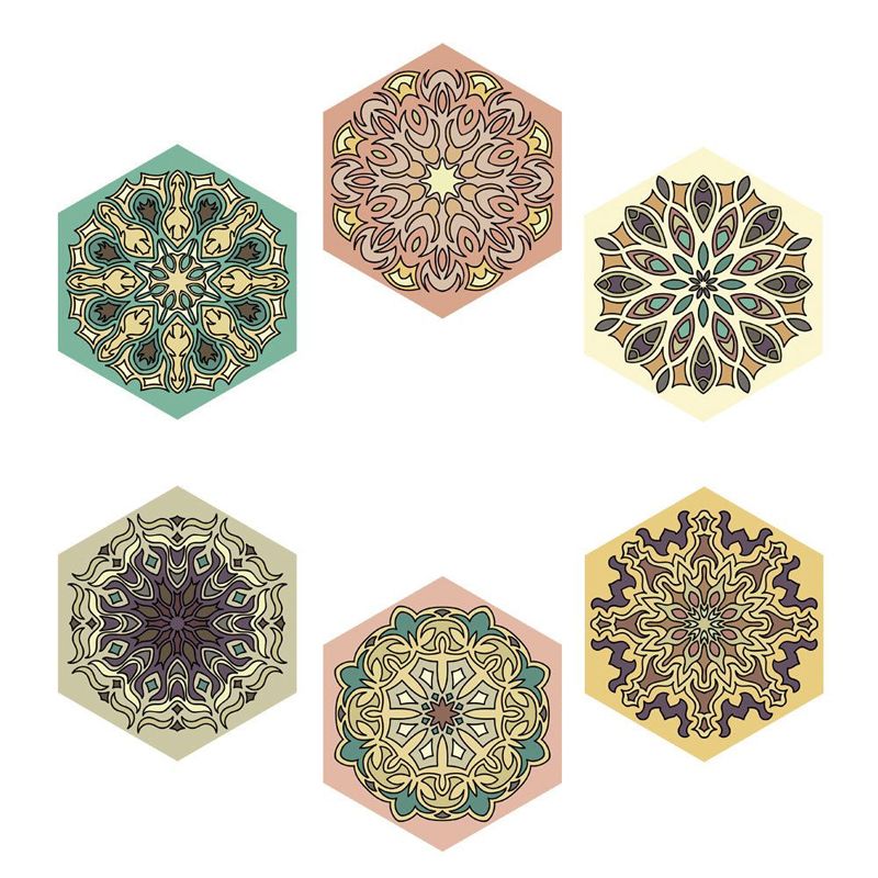 Removable Mandala Wallpaper Panel PVC Bohemian Wall Covering for Living Room (12 Pcs)