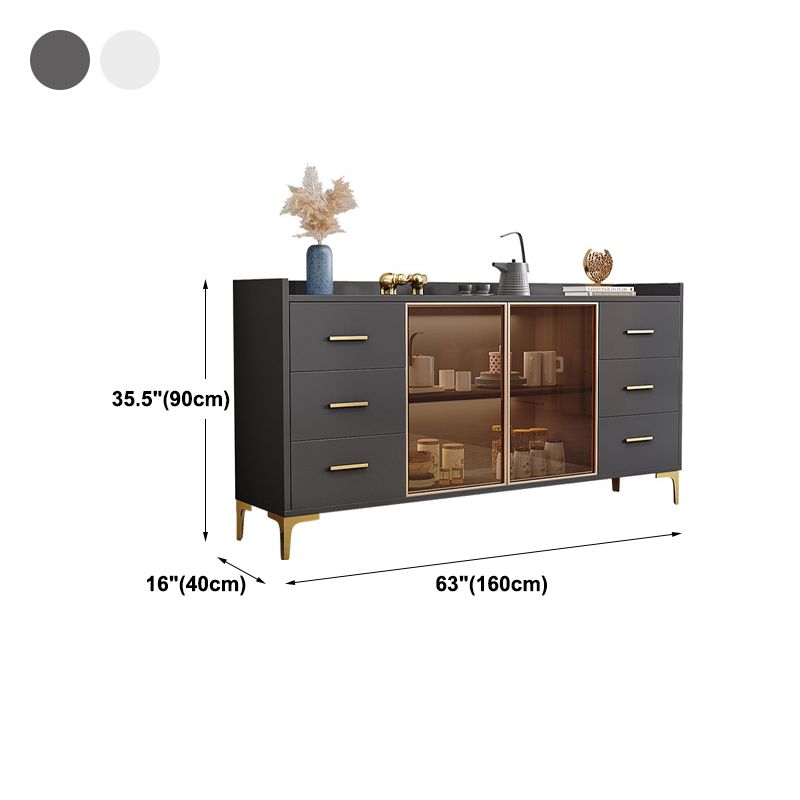 Modern Engineered Wood Sideboard Adjustable Shelving Server with Stone for Dining Room