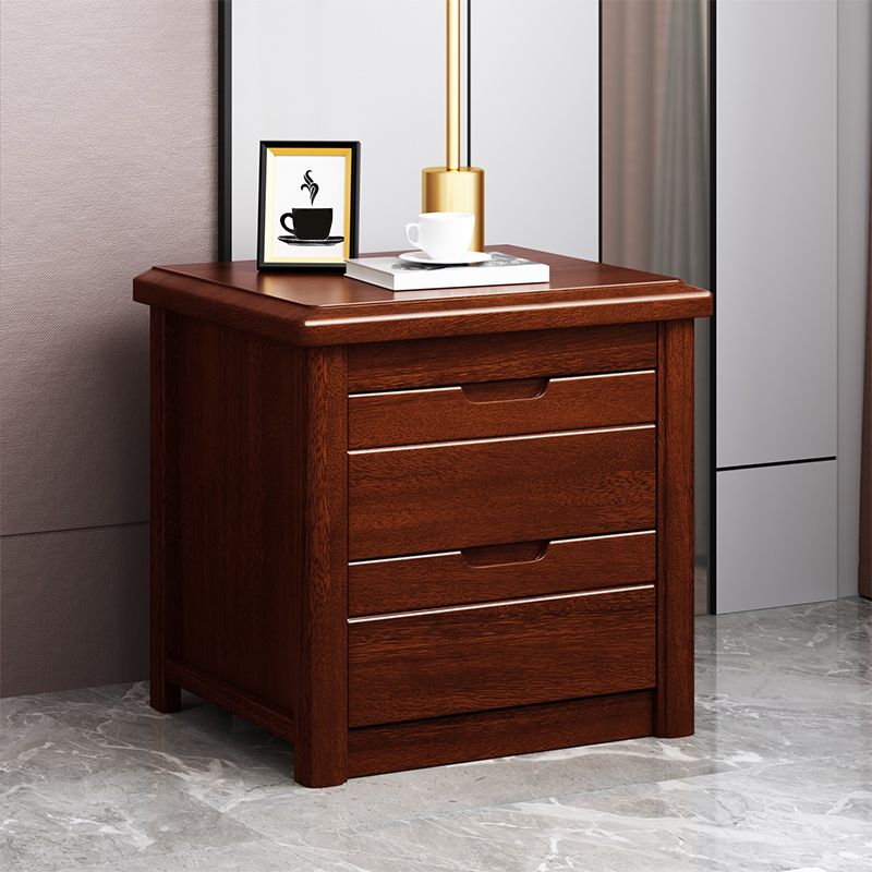 Solid Wood Night Table Modern 20 Inch H 2-Drawer Storage Nightstand in Brown