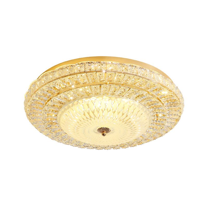 Clear Crystal Circle Flush Ceiling Light Contemporary LED Flush Light with Glass Diffuser in White