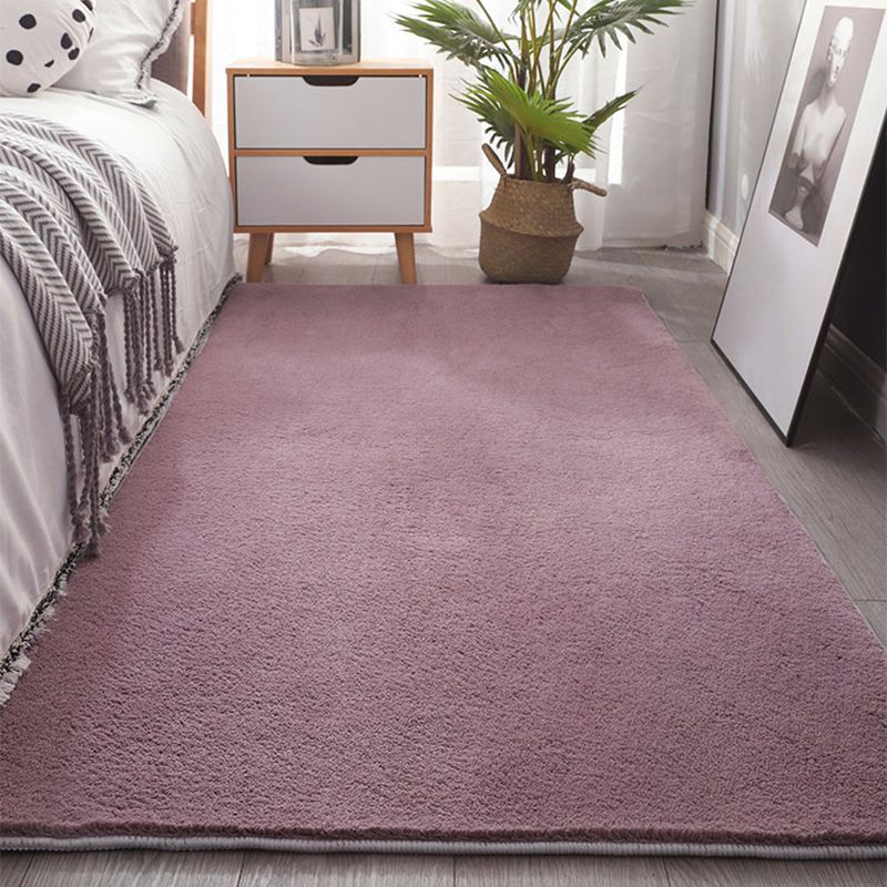 Pink Bedroom Area Carpet Pure Color Polyester Area Rug Stain Resistant Washable Rug