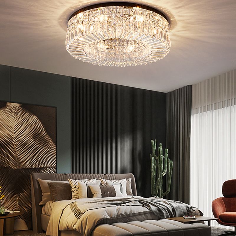 Round Ceiling Lamp Nordic Crystal Flush Mount Light Fixture for Bedroom