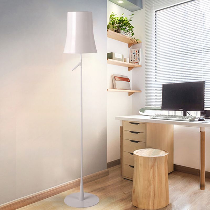 Metallic Bell Shape Floor Lamp Contemporary Single Head White/Orange Standing Light for Study Room