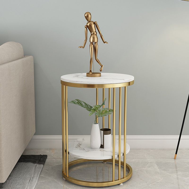 Faux Marble Accent Table Nightstand 21.65" Tall Glam Bedside Cabinet with 2 Shelves