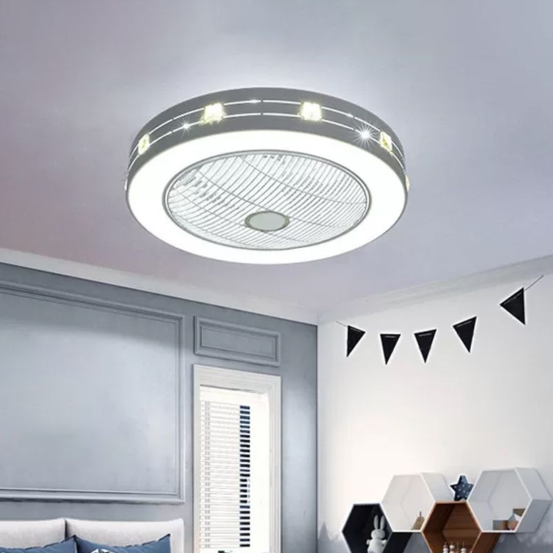 Bedroy LED de 22 "de ancho Semi Flush Contemporáneo White Hanging ventilador Ligera con tono acrílico redondo