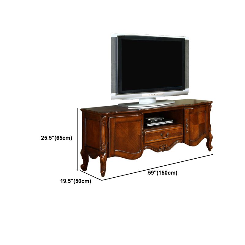 Traditional Style TV Stand Brown Birch Wood TV Cabinet with Shelves