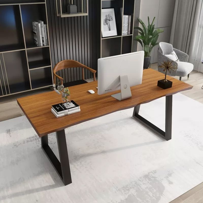 Rectangular Shaped Brown Office Desk with Black Legs for Office