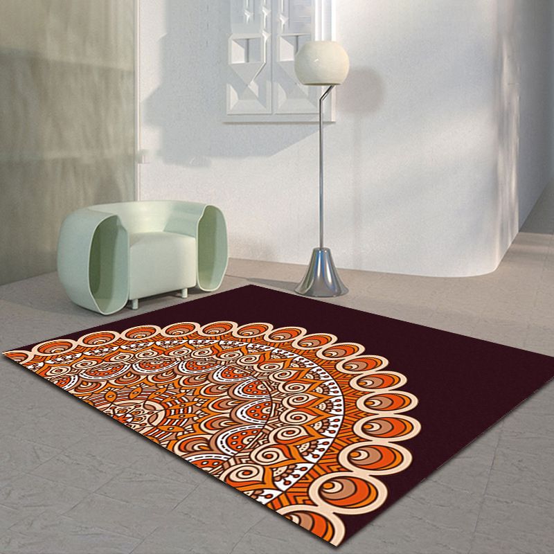 Orange Moroccan Rug Polyester Flowers Indoor Rug Stain Resistant Rug for Living Room