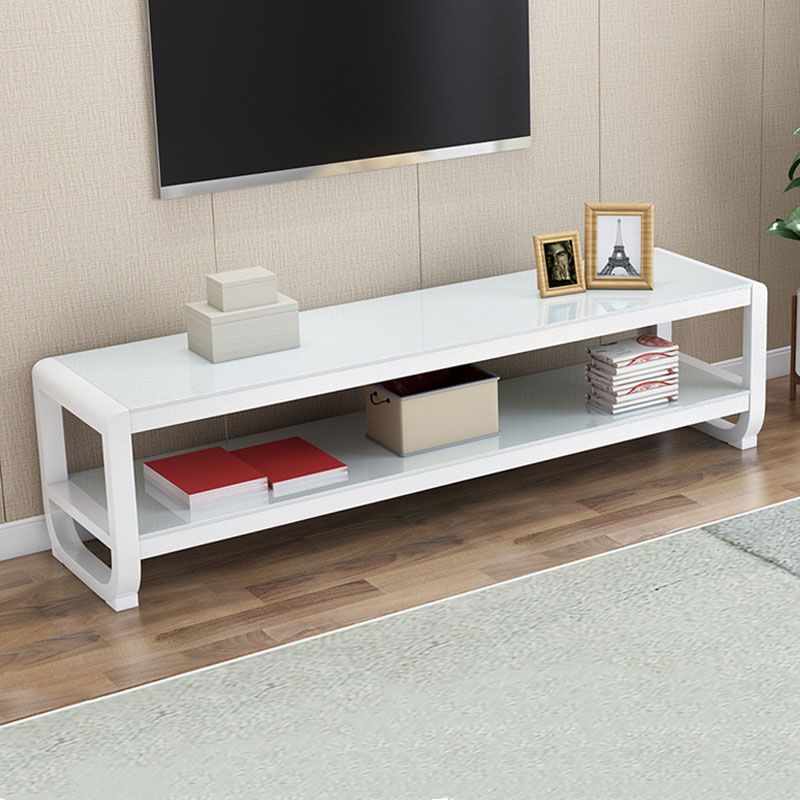 Glam Glass Top Media Console TV Stand Open Shelving TV Stand Console