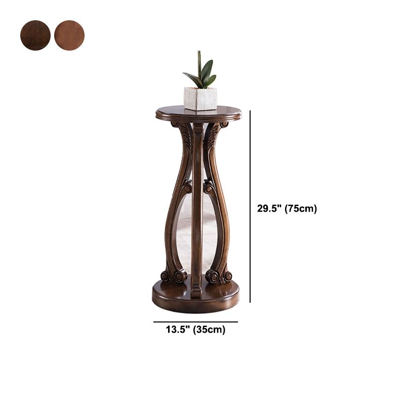 Pedestal End Table Brown Round Wood Side End Table - Distressed Surface Treatment