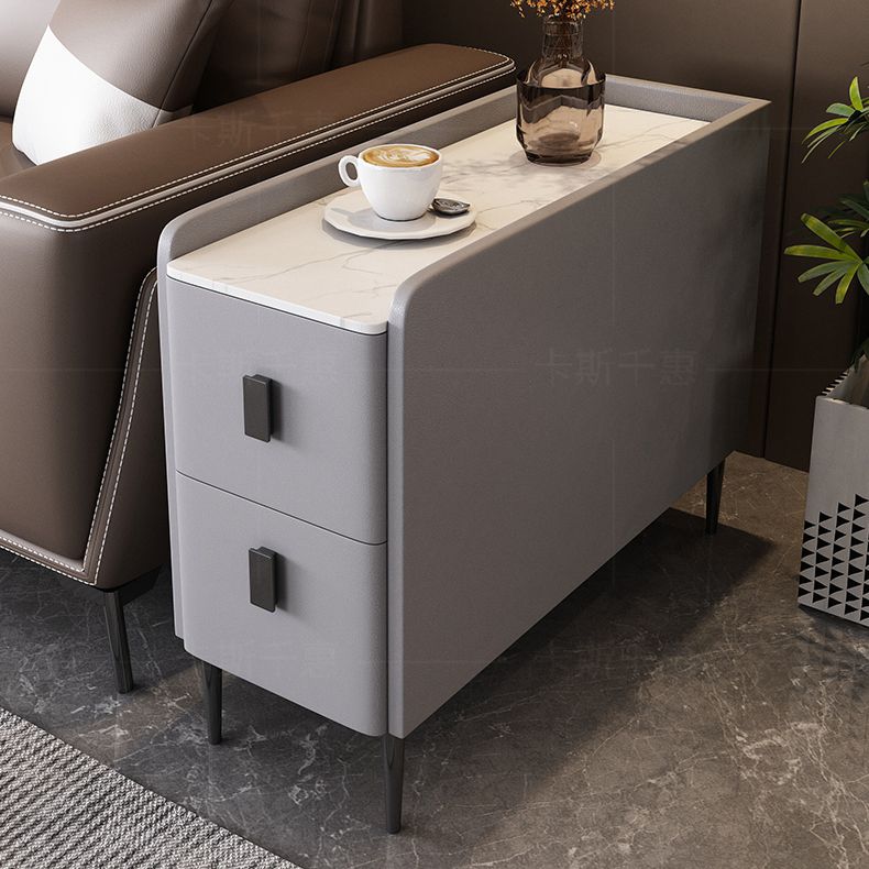 Modern Style White Rectangular Side Table with Storage and Shelf