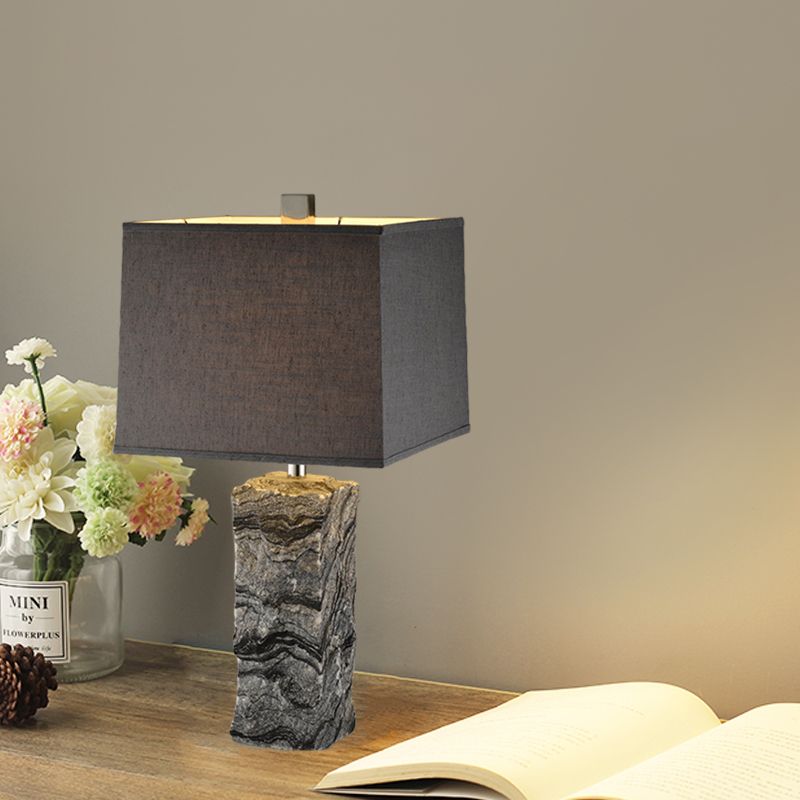 Marble Rectangular Night Table Light Modernism 1-Head Desk Lamp in Black with Fabric Shade