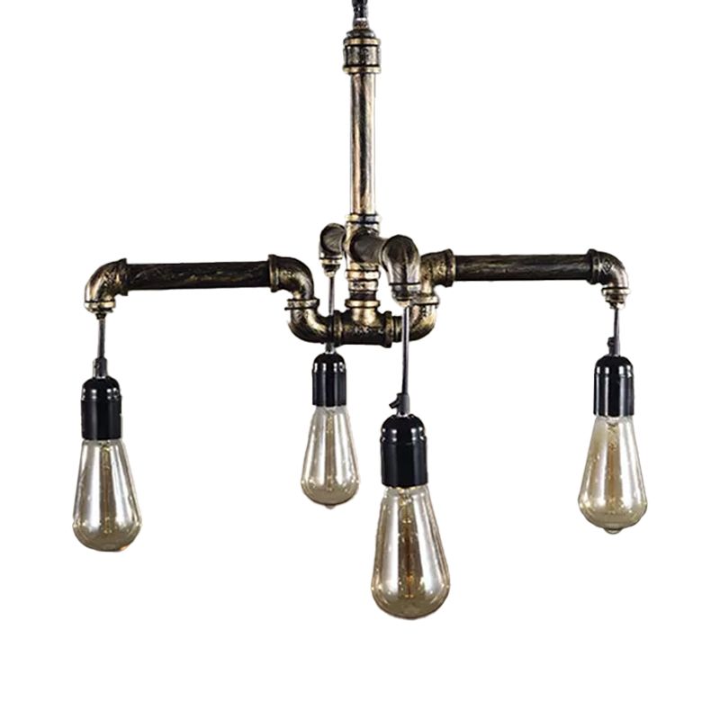 Iron Pipe Hanging Chandelier Industrial 4/6-Head Dining Table Suspension Pendant Light in Black/Bronze