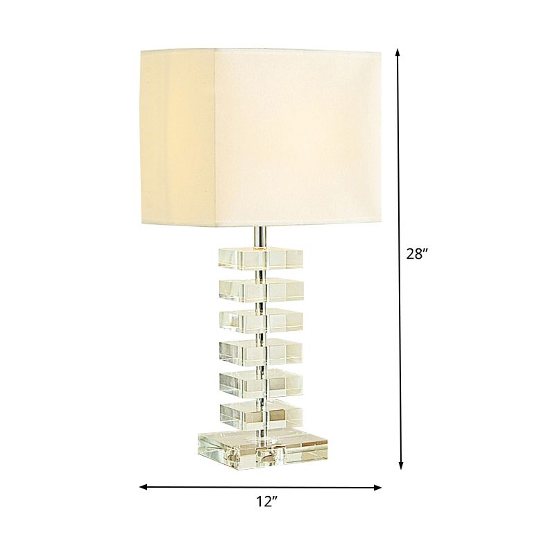 1 Head Living Room Desk Light Modern Clear Multi-Layer Crystal Night Table Lamp with Cubic Beige Fabric Shade