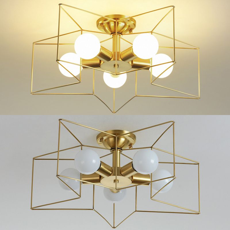 Industrial Star Semi Flush Mount Ceiling Fixture Metal Semi Flush Ceiling Lights for Bedroom