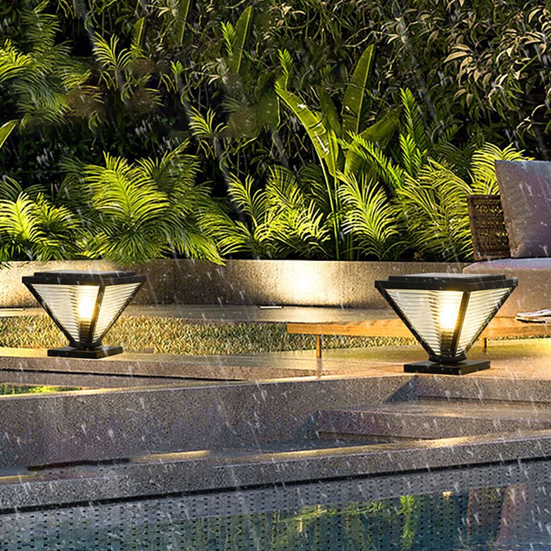 Metal Cone Shape Outdoor Lights Modern Style 1 Light Solar Pillar Lamp in Black