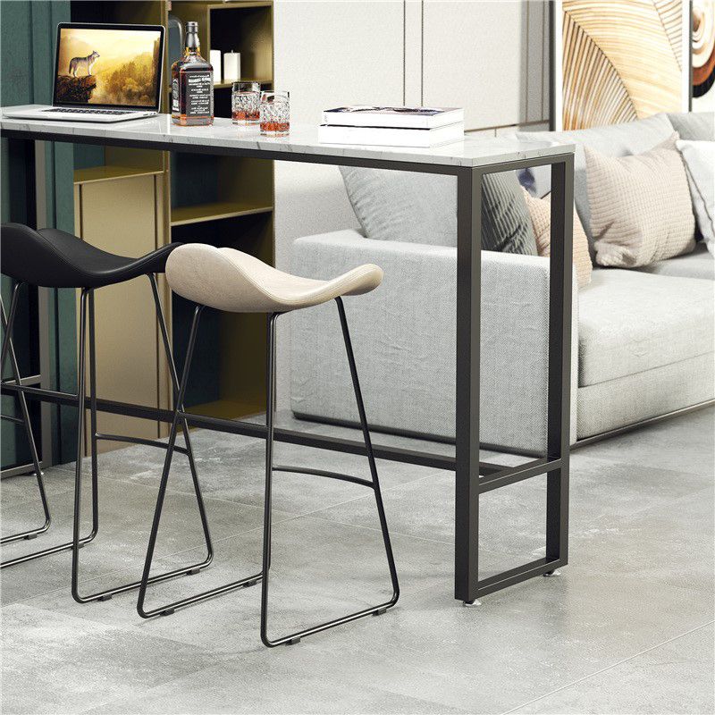 Modern Marble Bistro Table with Rectangle Table Top Black Trestle Table - 42" H