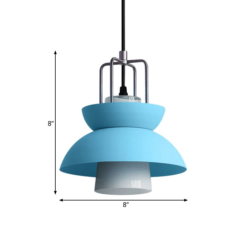 1 Light Bedroom Ceiling Light Fixture with Bowl Metallic Shade Macaron Style Gray/Pink Hanging Lamp