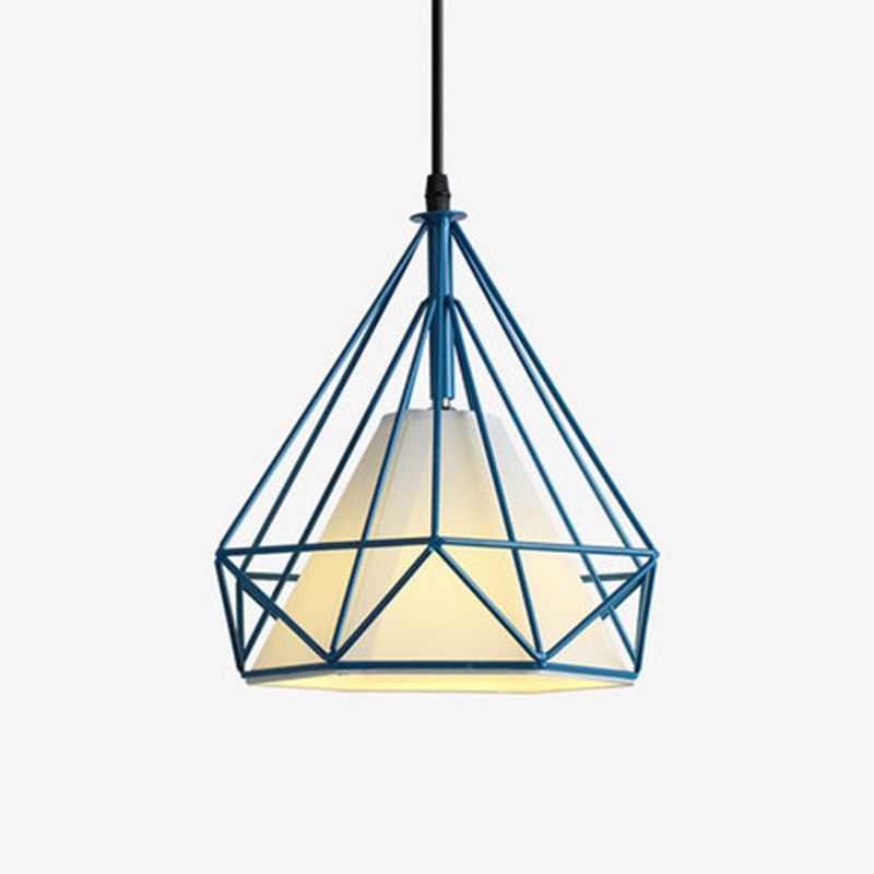 Industrial Cone Ceiling Pendant Single Fabric Hanging Pendant Light with Diamond Iron Cage