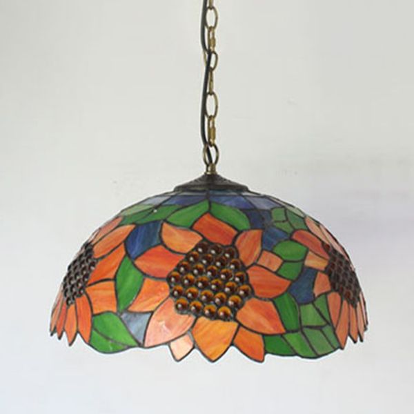 Stained Glass Butterfly Pendant Lamp 5 Lights Tiffany Style Chandelier for Restaurant