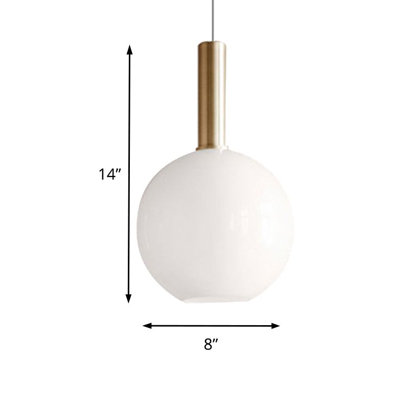 White Glass Globe/Ellipsoid/Dome Pendant Lighting Modern 1 Light Brass Led Hanging Ceiling Lamp Fixture