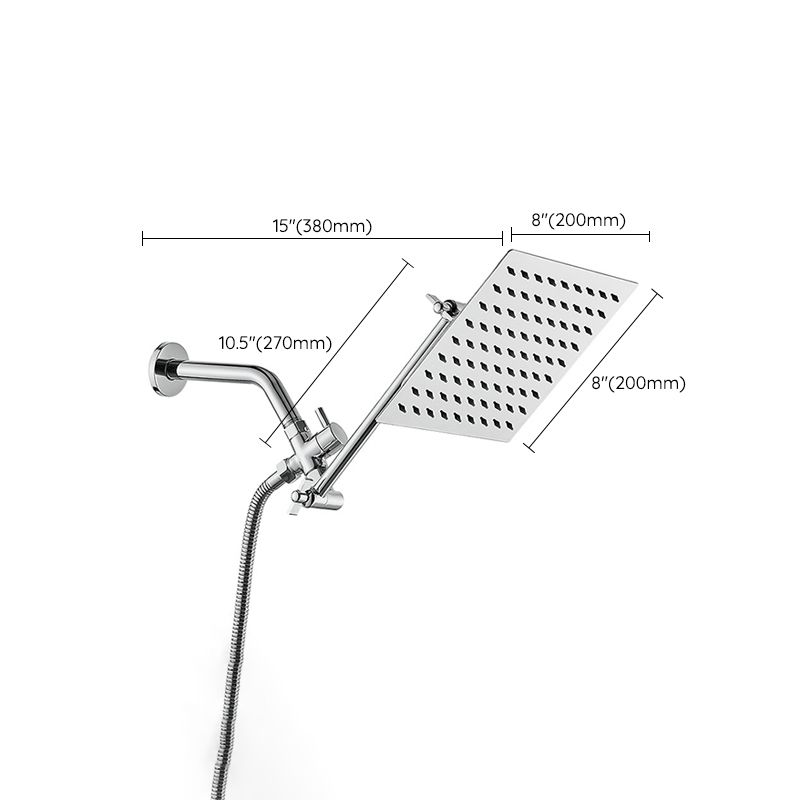 Silver Square Fixed Shower Head Modern Style Wall-Mount Showerhead