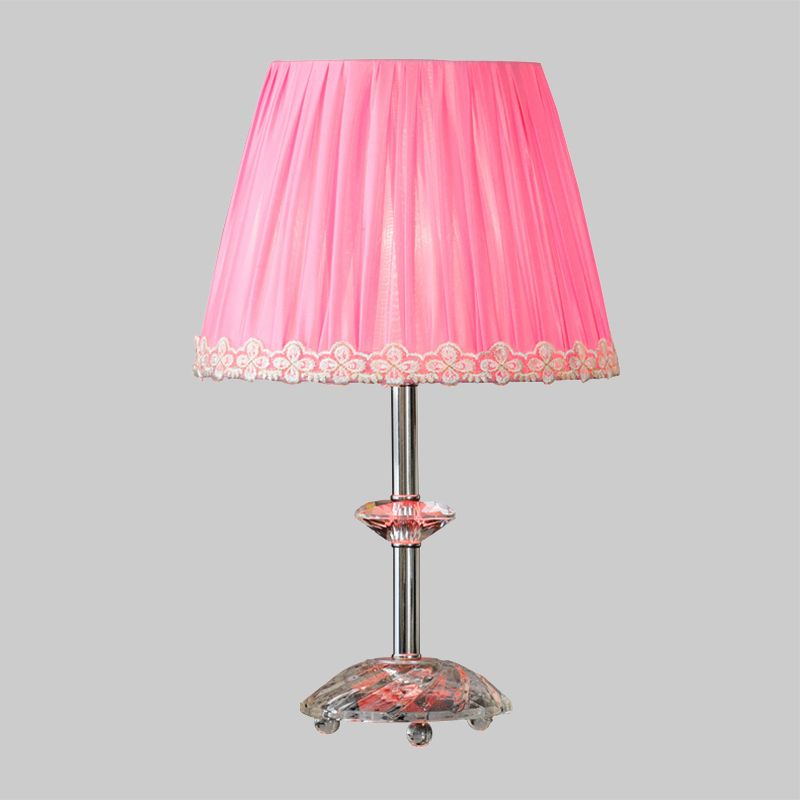 Empire Shade Night Table Light Simplicity Clear Crystal 1-Light Pink Nightstand Lamp for Living Room