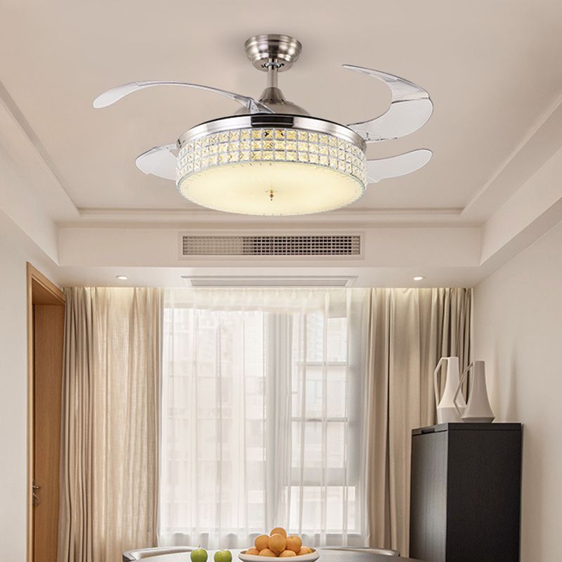 Crystal Round Ceiling Fan Light Contemporary LED Ceiling Mounted Fixture in Gold with 4 Acrylic Blades