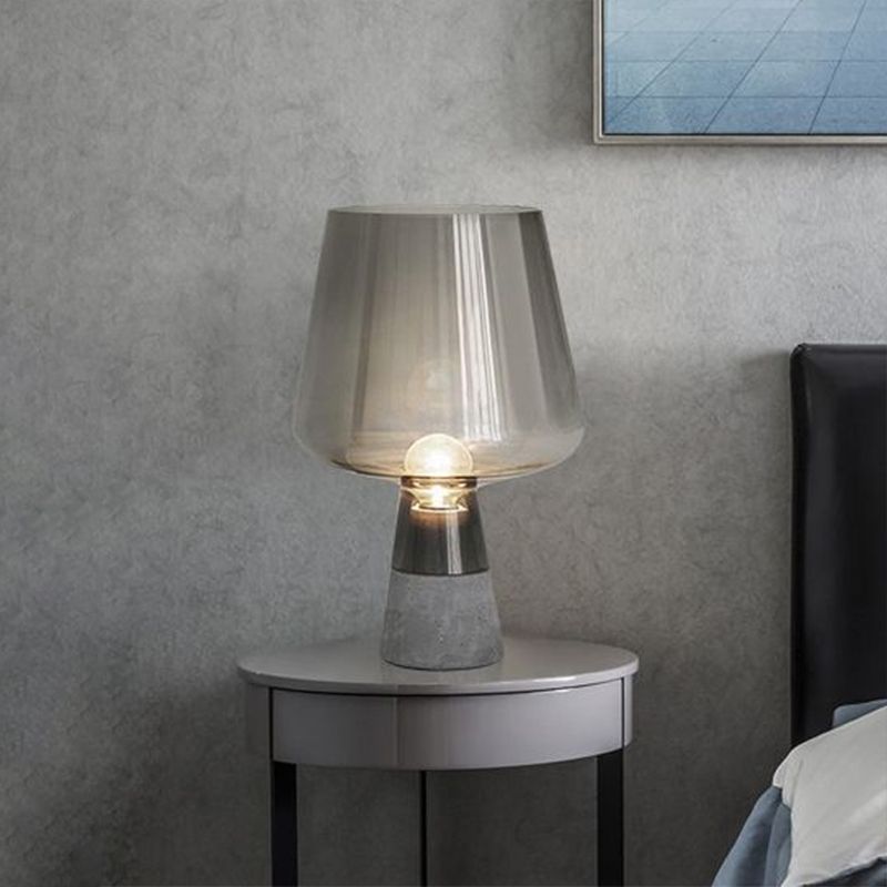 Wineglass-Like Bedside Nightstand Lamp Glass 1 Head Simplicity Table Light with Cement Base