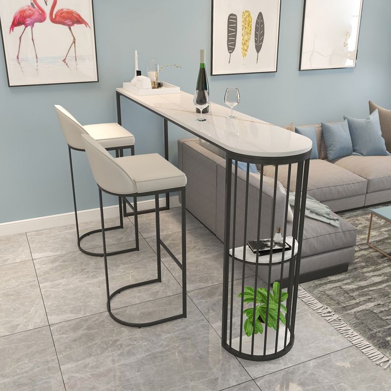 Stone Bar Dining Table Modern Bar Table with Double Pedestal for Balcony Living Room