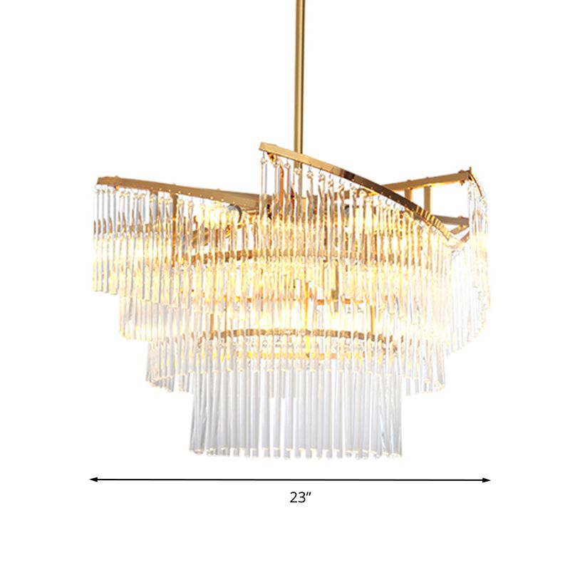 Spiral Pendant Chandelier Modern Crystal Rod 9 Heads Gold Hanging Light Fixture for Living Room