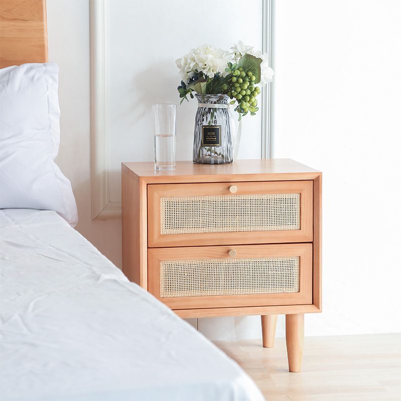 Rattan Bedside Table Modern Minimalist Bed Nightstand with Legs