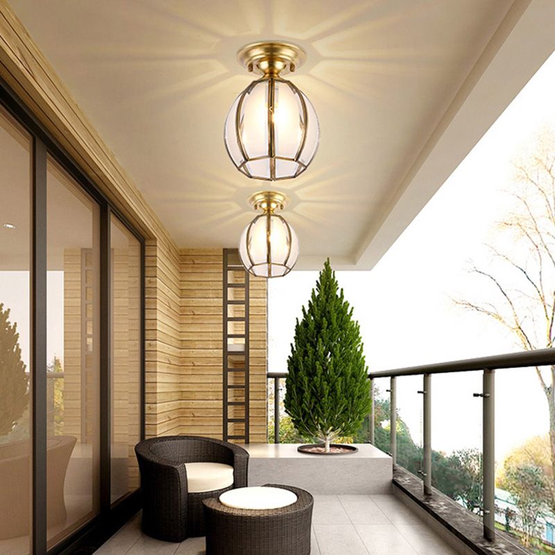 Ceiling Flush Mount Minimalist Shaded Glass Close to Ceiling Lighting Fixture in Brass