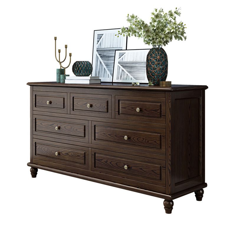 Modern Accent Chest with 7 Drawers and Solid Wood Bun Feet Chest