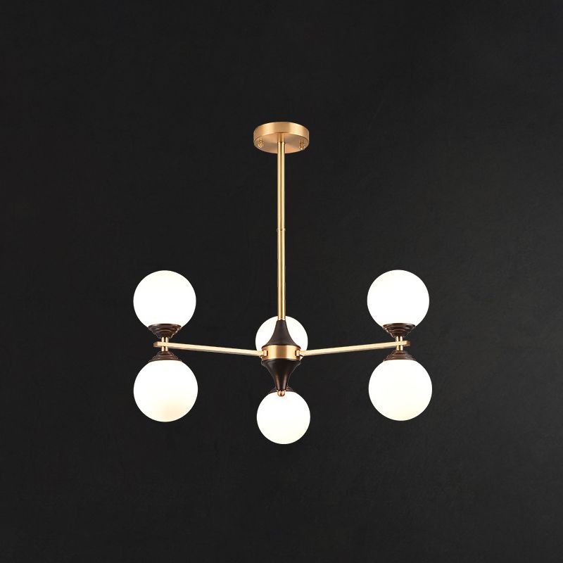 White Glass Chandelier Lighting Fixture Modern Gold Frame Chandelier Pendant Light for Living Room