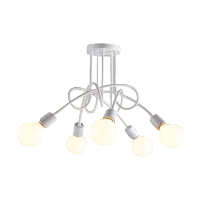 Open Bulbs Design Iron Ceiling Light Modernist Semi Flush Mount Ceiling Light for Dining Room