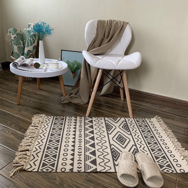 Casual Multicolor Western Rug Cotton Blend Geometrisch Rug Machine Wasbaar geweven tapijt met kwast voor woonkamer