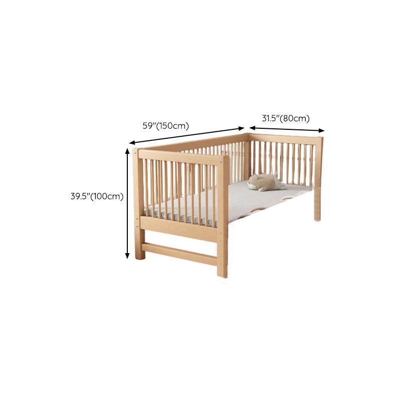 Modern Farmhouse Nursery Crib Adjustable Height Wood Crib in Natural for Bedroom