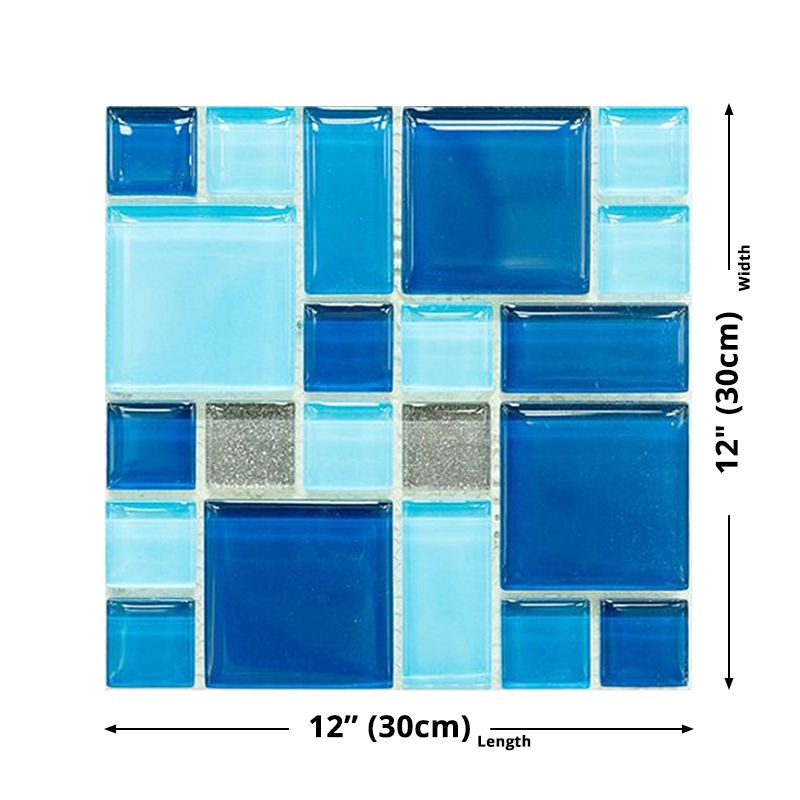 Blue Mosaic Tile Wallpaper Panels Easy Peel off Modern Washroom Wall Covering (10 Pcs)