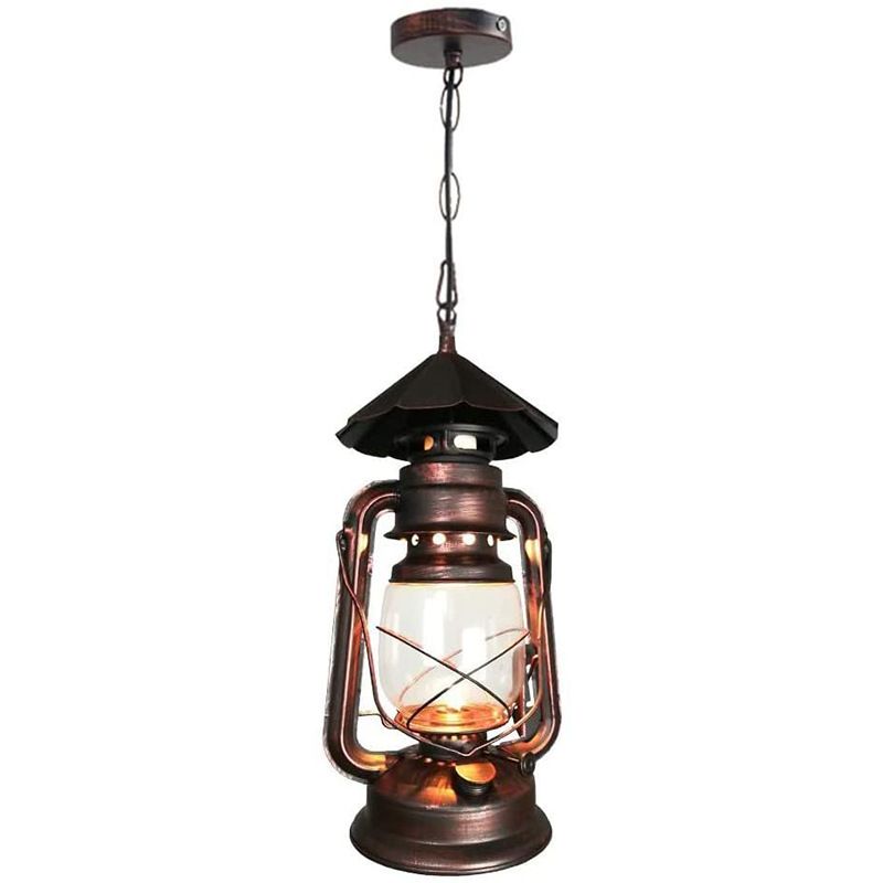 Metal Rust Finish Pendant Light Fixture Kerosene Lamp Shaped 1-Light Nautical Style Hanging Light