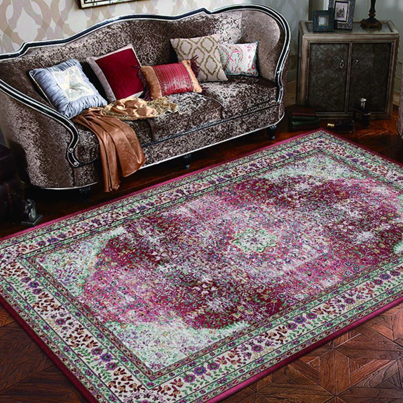 Classical Floral Printed Carpet Retro Polyester Area Rug Stain Resistant Carpet for Living Room